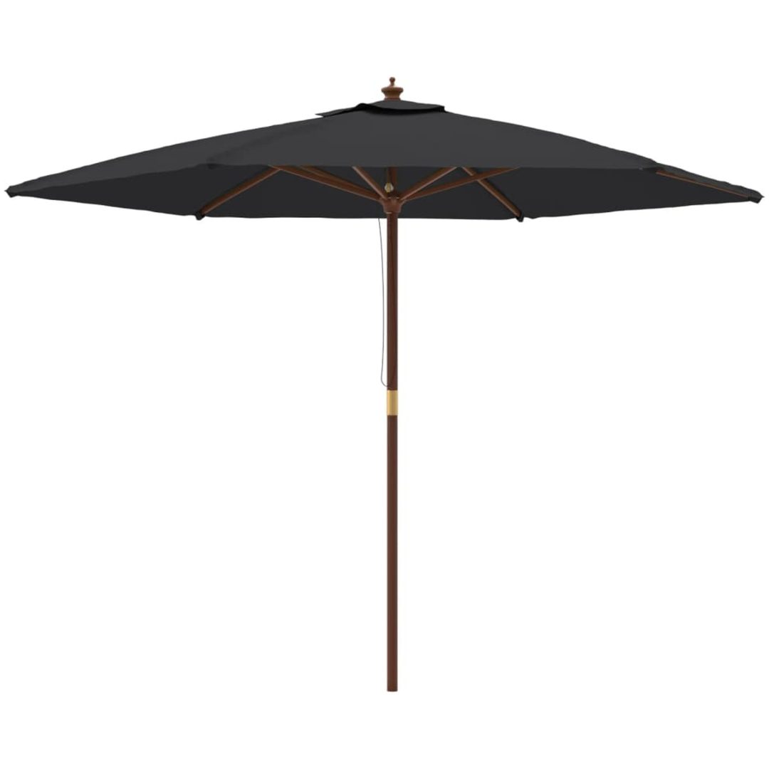 Parasoll med trästång 299x240 svart vidaXL – bild 2