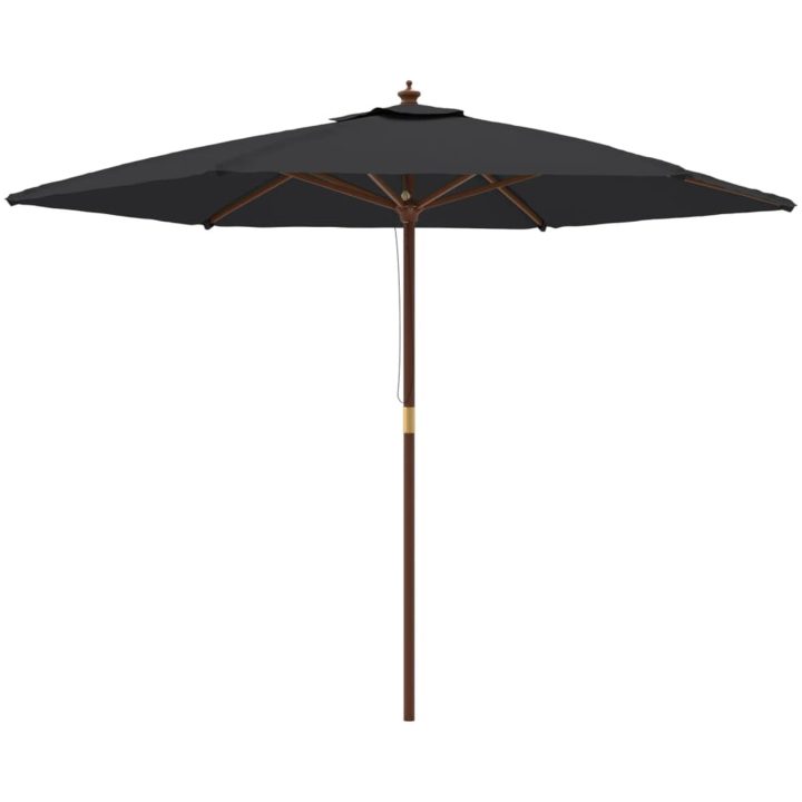 Parasoll med trästång 299x240 svart vidaXL – bild 2