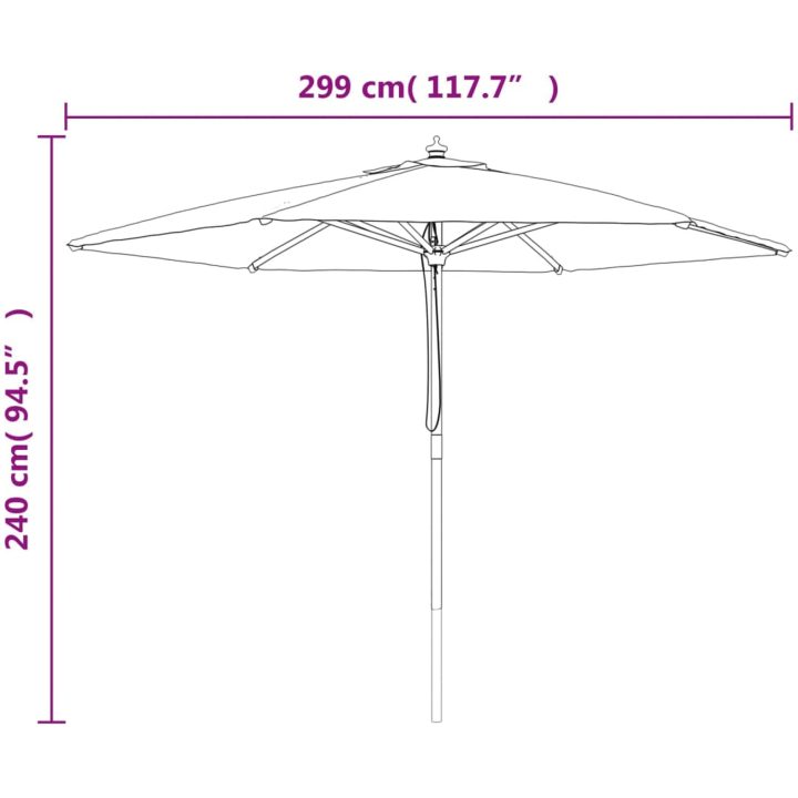 Parasoll med trästång 299x240 svart vidaXL – bild 8
