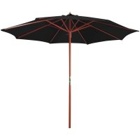 Parasoll med trästång 300x258 cm svart vidaXL