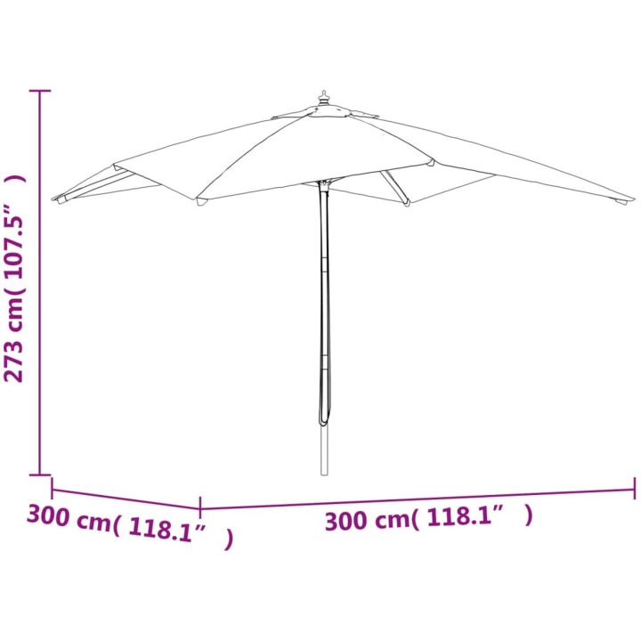 Parasoll med trästång 300x300x273 cm azurblå vidaXL – bild 7