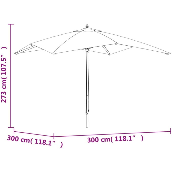 Parasoll med trästång 300x300x273 cm sandvit vidaXL – bild 7