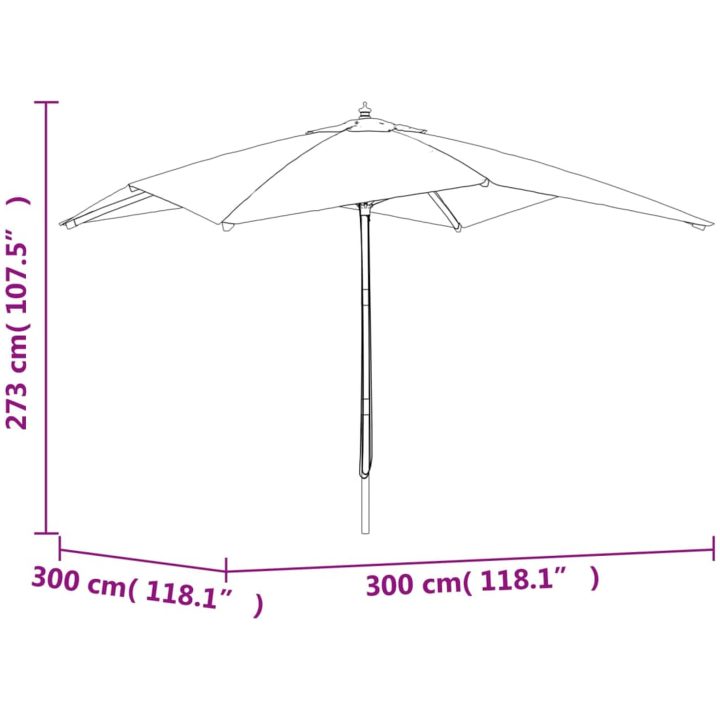 Parasoll med trästång 300x300x273 cm svart vidaXL – bild 7
