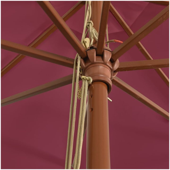 Parasoll med trästång 400x273 cm vinröd vidaXL – bild 6
