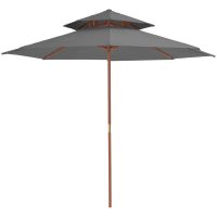 Parasoll med två nivåer 270 cm trästång antracit vidaXL