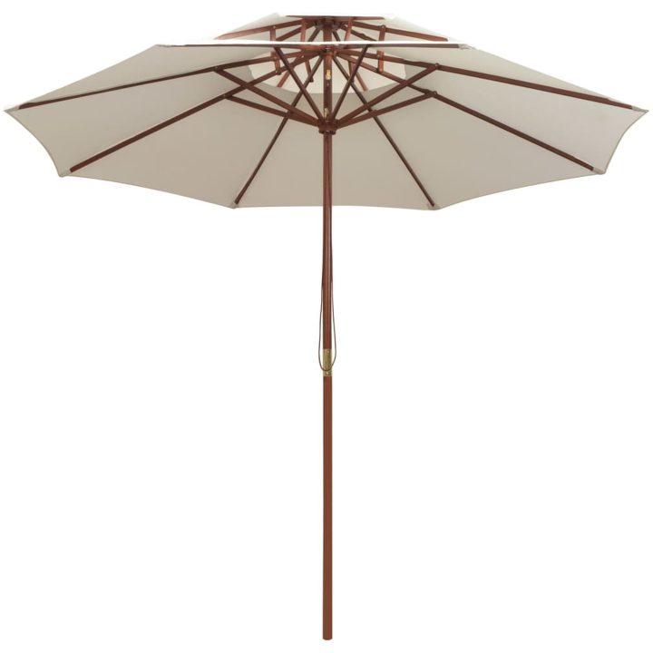 Parasoll med två nivåer 270x270 cm trästång gräddvit vidaXL – bild 2