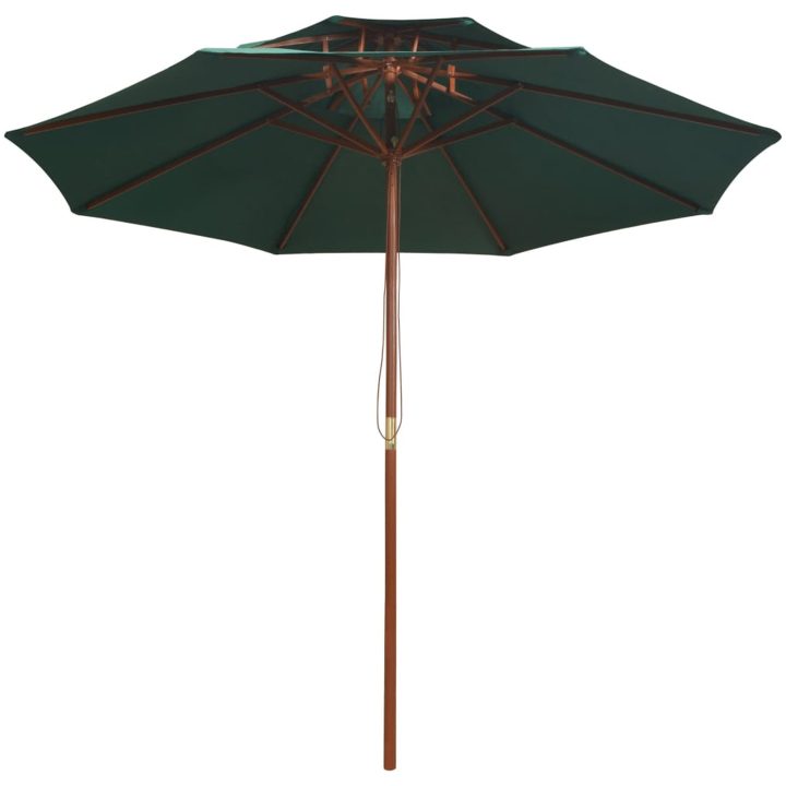 Parasoll med två nivåer 270x270 cm trästång grön vidaXL – bild 2