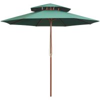 Parasoll med två nivåer 270x270 cm trästång grön vidaXL