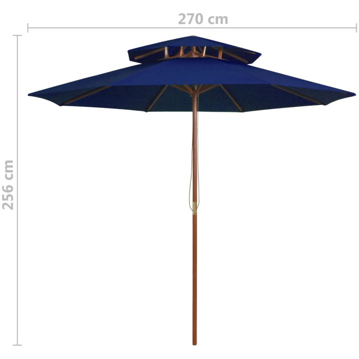 Parasoll med två nivåer trästång blå 270 cm vidaXL – bild 6
