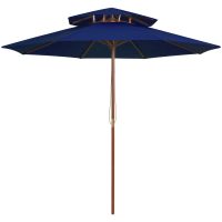 Parasoll med två nivåer trästång blå 270 cm vidaXL