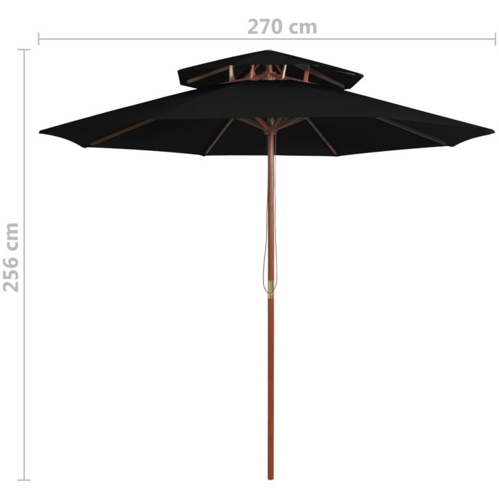 Parasoll med två nivåer trästång svart 270 cm vidaXL – bild 6