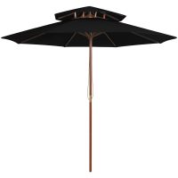 Parasoll med två nivåer trästång svart 270 cm vidaXL