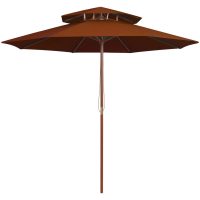 Parasoll med två nivåer trästång terrakotta 270 cm vidaXL