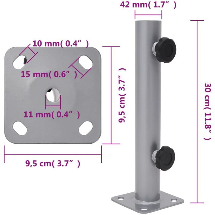 Parasollfot för ⌀32/34/38 mm stolpe silver stål vidaXL – bild 6