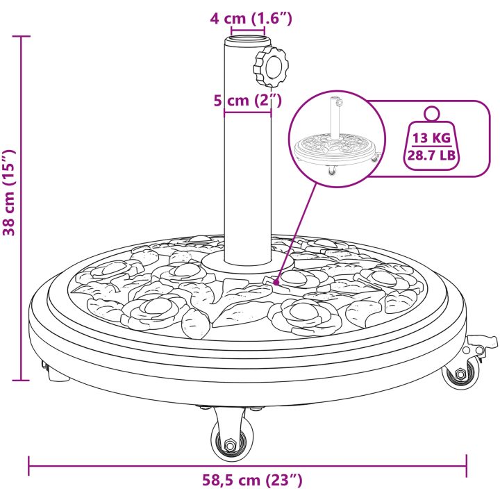 Parasollfot med hjul för 38-48 mm poler 13 kg rund vidaXL Medium – bild 11