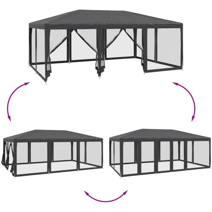 Partytält med 10 sidoväggar i nät HDPE antracit vidaXL 6 x 4 m – bild 6
