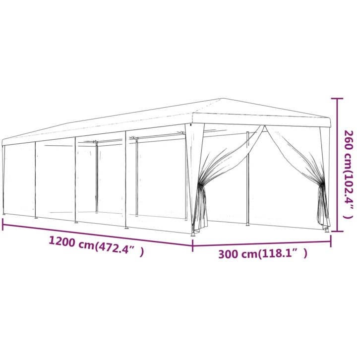 Partytält med 10 sidoväggar i nät HDPE röd vidaXL 3 x 12 m – bild 7
