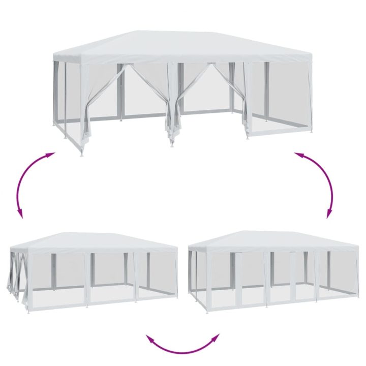 Partytält med 10 sidoväggar i nät HDPE vit vidaXL 6 x 4 m – bild 6