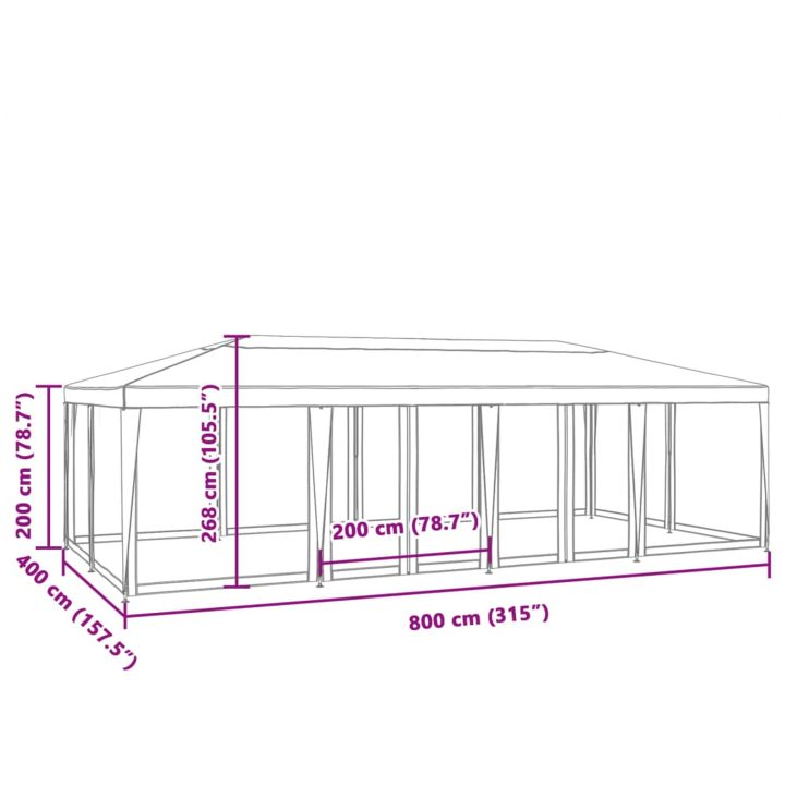 Partytält med 12 sidoväggar i nät HDPE antracit vidaXL 8 x 4 m – bild 8