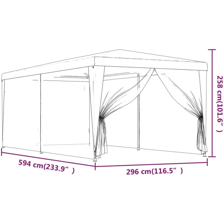Partytält med 6 sidoväggar i nät HDPE röd vidaXL 3 x 6 m – bild 7