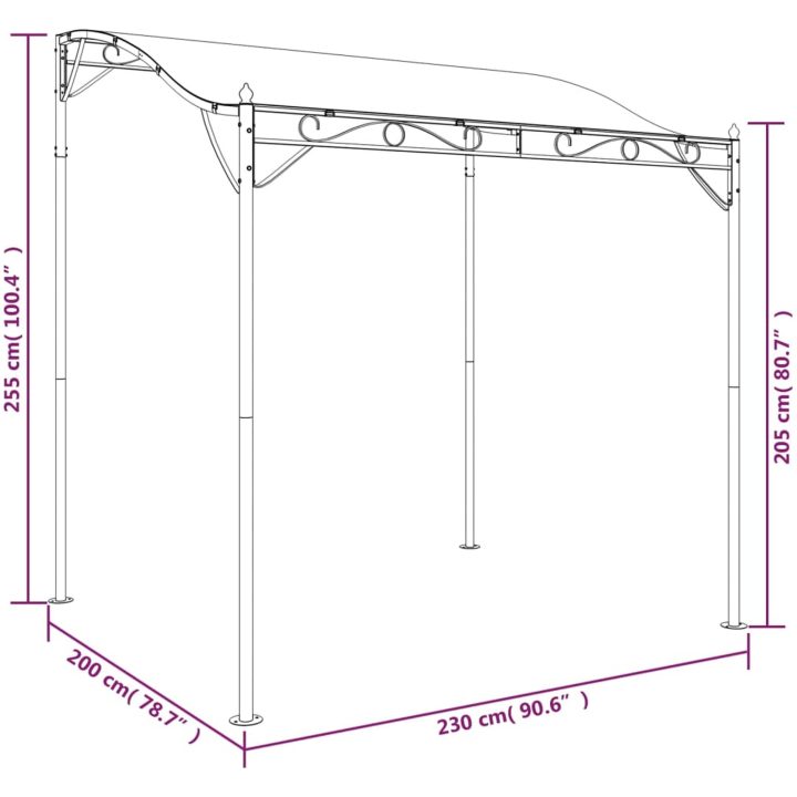 Paviljong antracit 2x2,3 m 180 g/m² tyg och stål vidaXL – bild 8