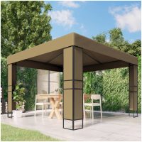Paviljong dubbla tak 3x3x2,7 m taupe 180 g/m² vidaXL