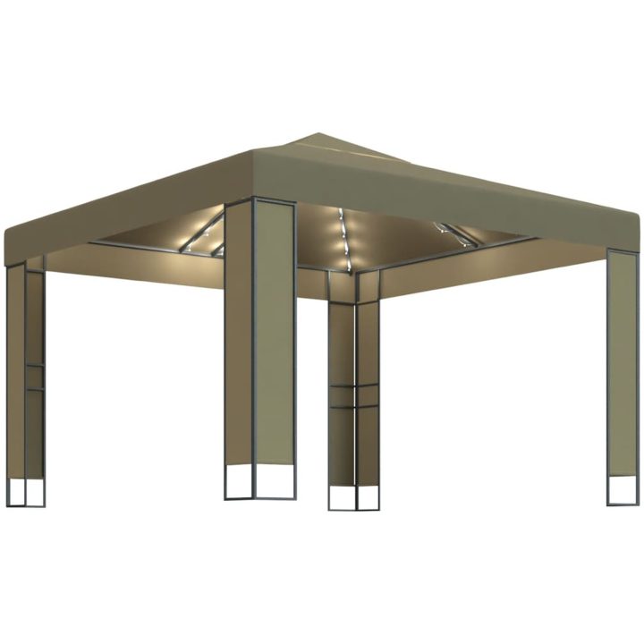 Paviljong dubbla tak och ljusslinga LED 3x3x2,7 m taupe vidaXL – bild 2