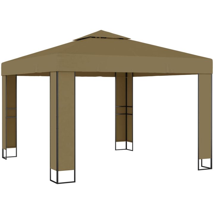 Paviljong dubbla tak och ljusslinga LED 3x3x2,7 m taupe vidaXL – bild 3
