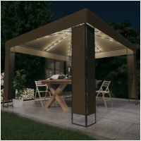 Paviljong dubbla tak och ljusslinga LED 3x3x2,7 m taupe vidaXL