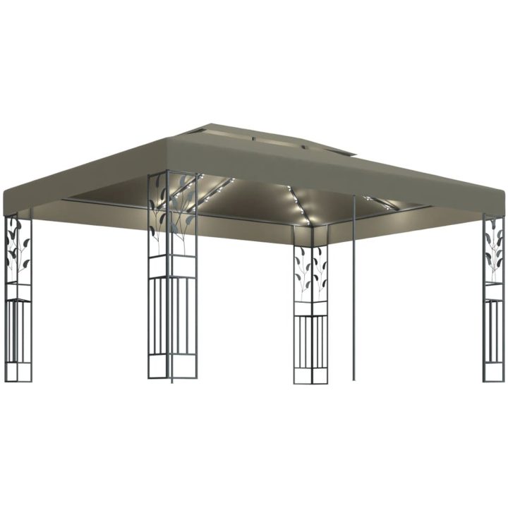 Paviljong dubbla tak och ljusslinga LED 3x4 m taupe vidaXL – bild 2
