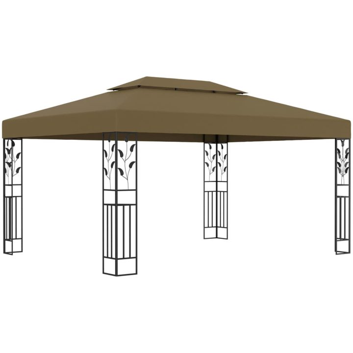 Paviljong dubbla tak och ljusslinga LED 3x4 m taupe vidaXL – bild 3