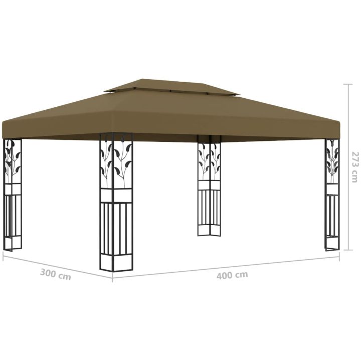 Paviljong dubbla tak och ljusslinga LED 3x4 m taupe vidaXL – bild 10