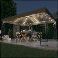 Paviljong dubbla tak och ljusslinga LED 3x4 m taupe vidaXL