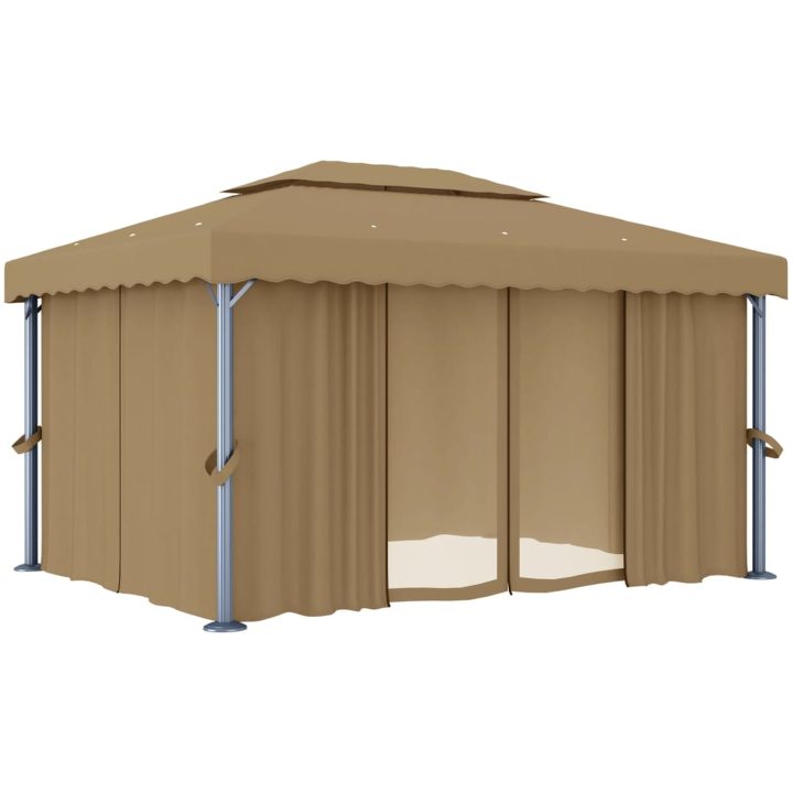 Paviljong med draperi 4x3 m taupe aluminium vidaXL – bild 2