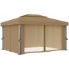 Paviljong med draperi 4x3 m taupe aluminium vidaXL – miniatyr 3