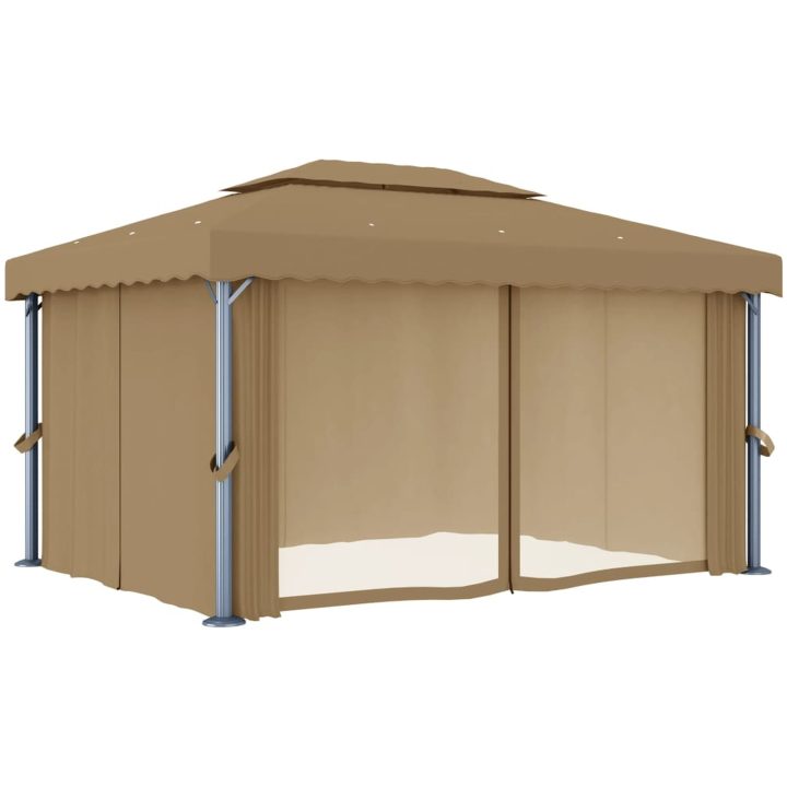 Paviljong med draperi 4x3 m taupe aluminium vidaXL – bild 3