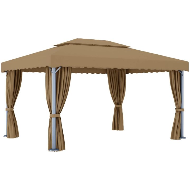 Paviljong med draperi 4x3 m taupe aluminium vidaXL – bild 4