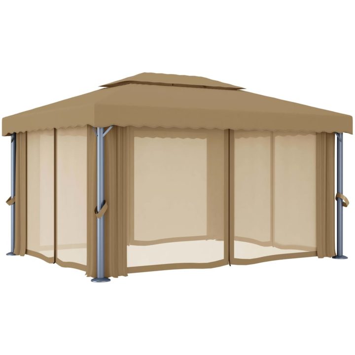 Paviljong med draperi 4x3 m taupe aluminium vidaXL – bild 5