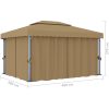 Paviljong med draperi 4x3 m taupe aluminium vidaXL – miniatyr 7