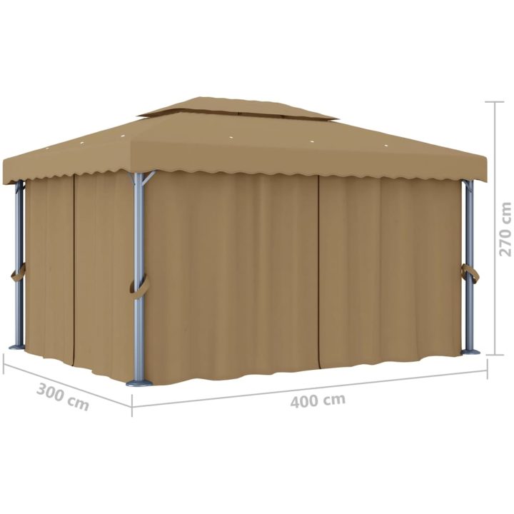 Paviljong med draperi 4x3 m taupe aluminium vidaXL – bild 7