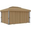 Paviljong med draperi 4x3 m taupe aluminium vidaXL – miniatyr 1