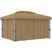 Paviljong med draperi 4x3 m taupe aluminium vidaXL
