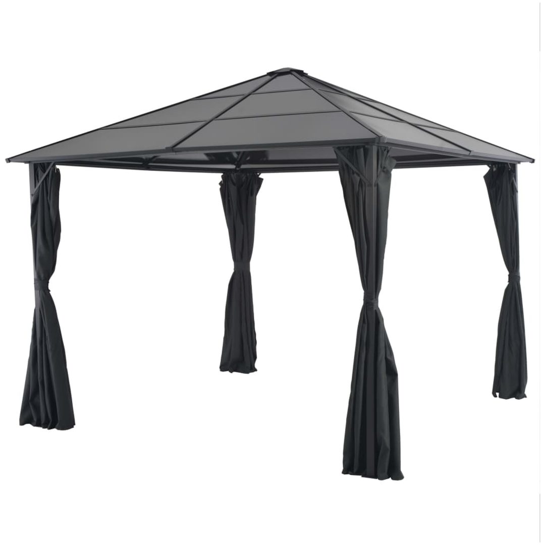 Paviljong med draperi aluminium svart vidaXL 3 x 3 m