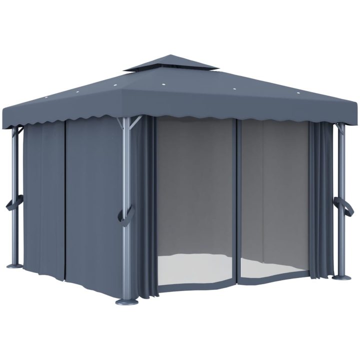 Paviljong med draperi antracit aluminium vidaXL 3 x 3 m – bild 2