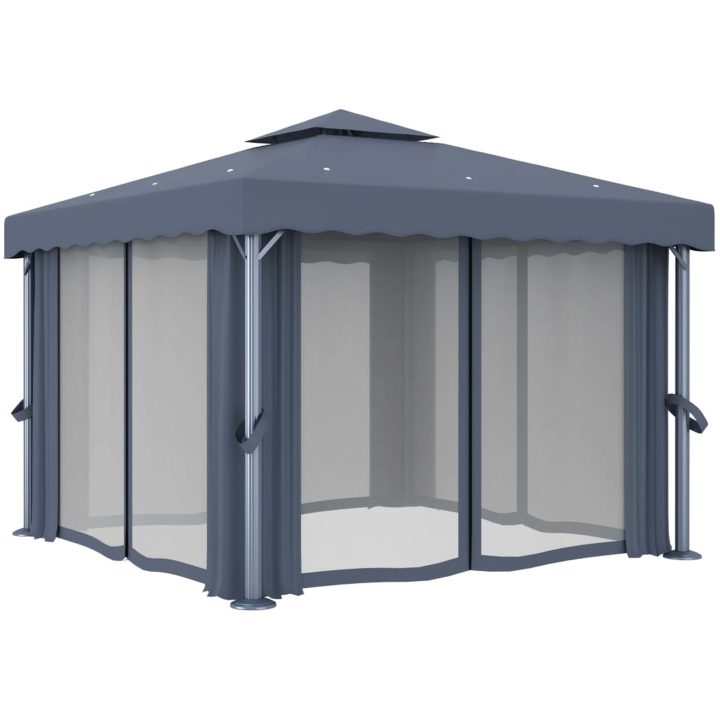 Paviljong med draperi antracit aluminium vidaXL 3 x 3 m – bild 3