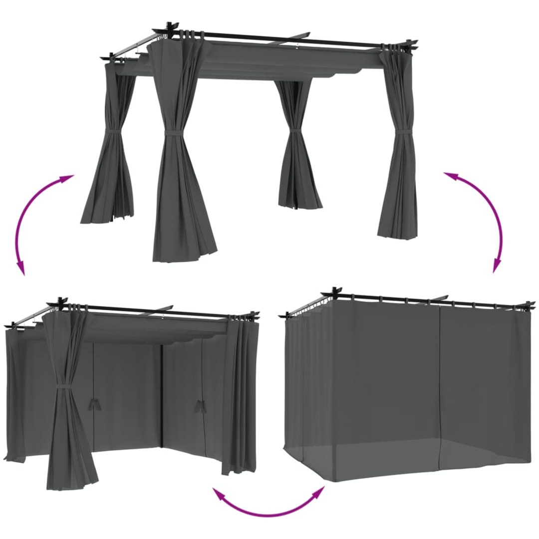 Paviljong med draperi antracit stål vidaXL 3 x 3 m – bild 3