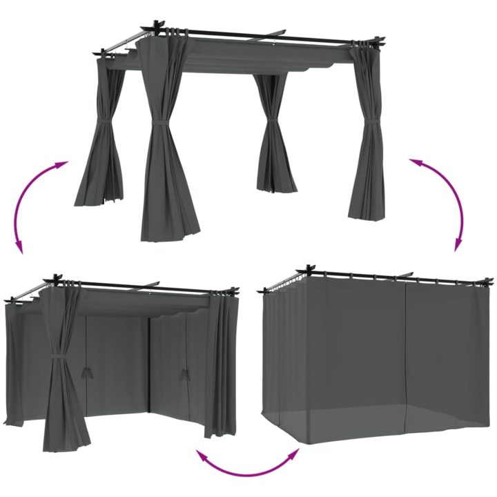 Paviljong med draperi antracit stål vidaXL 3 x 3 m – bild 3