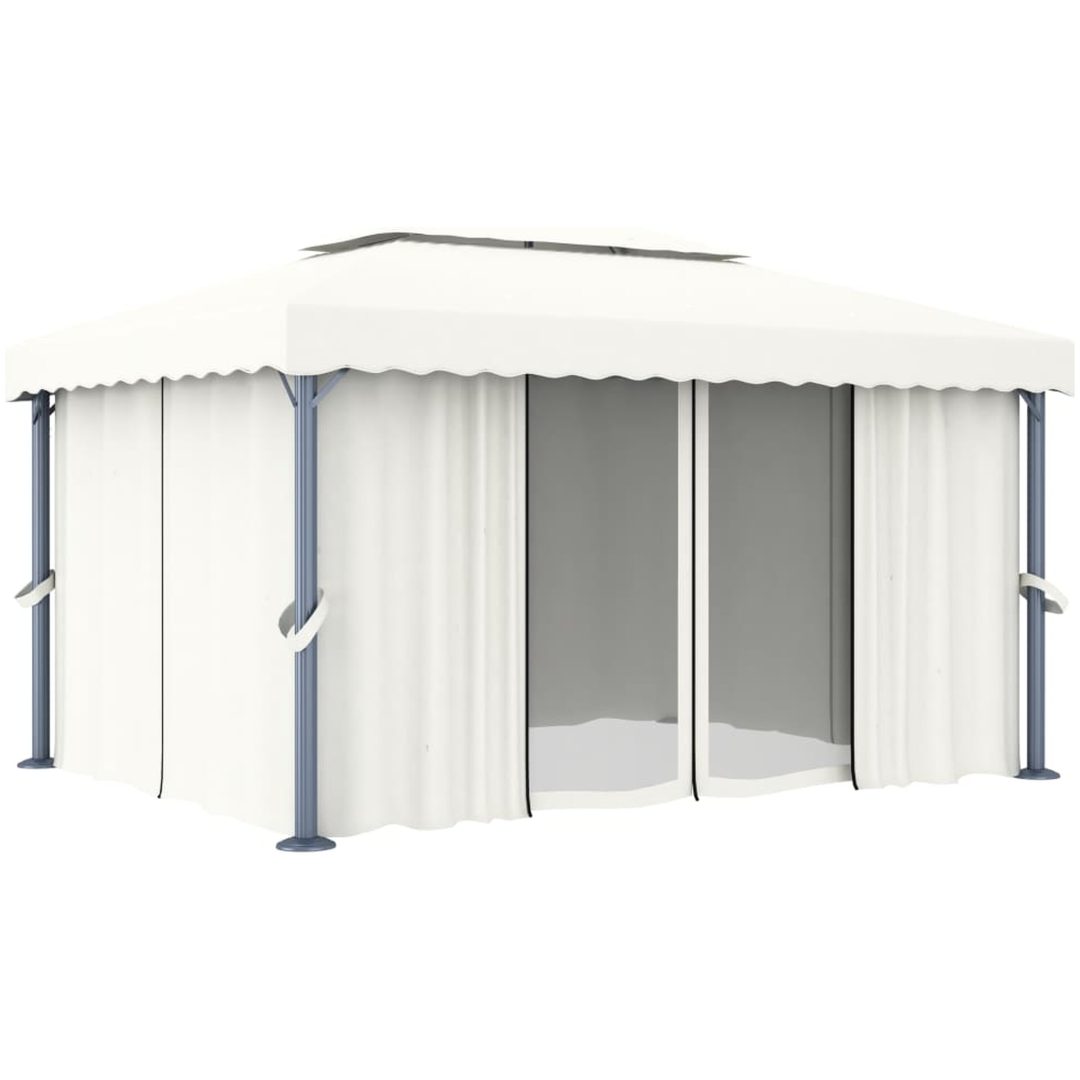 Paviljong med draperi gräddvit aluminium vidaXL 4 x 3 m – bild 2