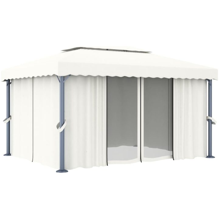 Paviljong med draperi gräddvit aluminium vidaXL 4 x 3 m – bild 2