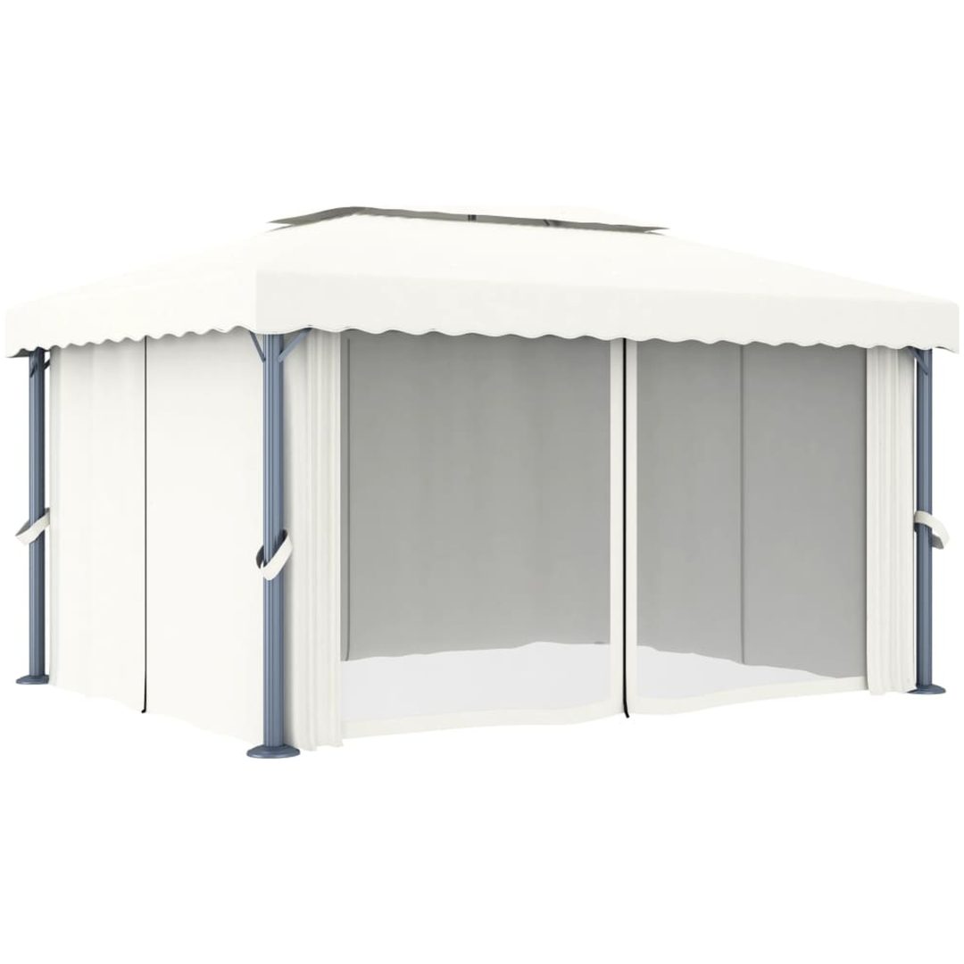Paviljong med draperi gräddvit aluminium vidaXL 4 x 3 m – bild 3